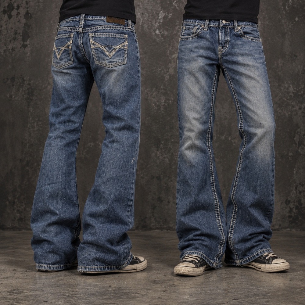26x30 Blue Embroidered Contrast Stitch Bootcut Jeans Y2K